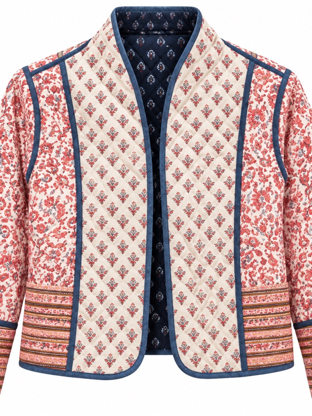 Quilted Floral Jacket - Cream & Coral- two in one